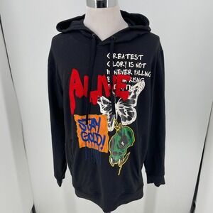 Offbeat Alive Black Pullover Hoodie with Patch and Embroidery SIZE XL